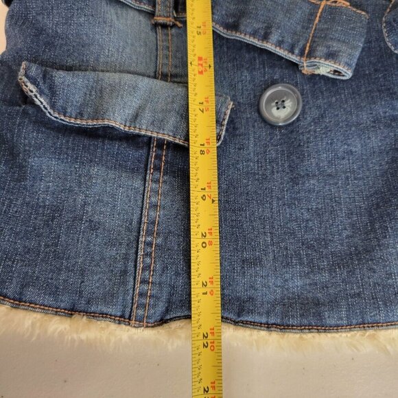 Dollhouse Penny Lane Jean Jacket Womens M Blue Denim Sherpa Lined Stretch Retro - Picture 12 of 12